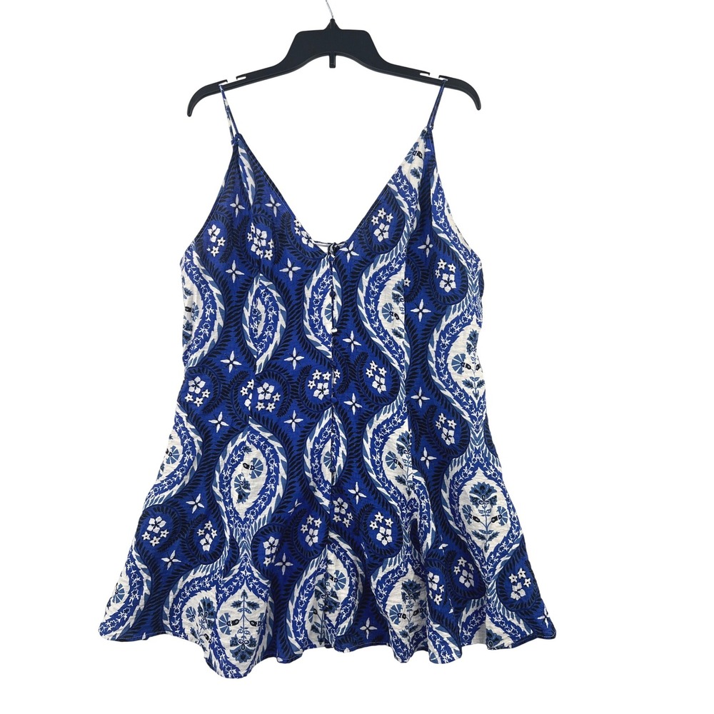 H&M Cami Mini Button Down Dress Womens‎ XL Blue Paisley Floral Coastal Vacation